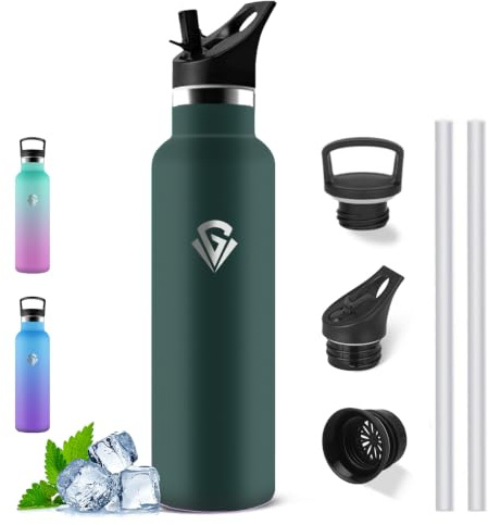 Botella Agua Acero Inoxidable, Botella Termica 1 litro, con Pajita, sin BPA | A Prueba de Fugas, 1000ml Botella Agua Gimnasio, Mantiene 24H Frio/12H Calor, para la Playa, Senderismo
