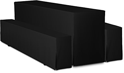 TexDeko® Hussen Bierzeltgarnitur gepolstert 5-teiliges Set Premium Blickdicht strapazierfähig 2 Bierbankhussen 1 Biertischhusse 220x70cm für Festzeltgarnitur (Schwarz)
