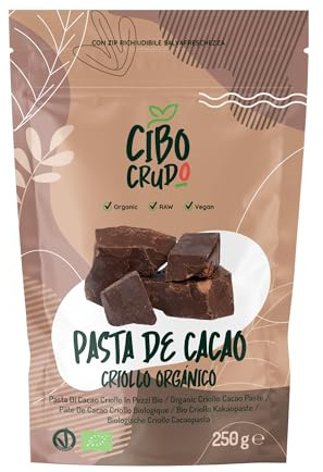 Pasta de Cacao Criollo Ecologico - 250g. Pasta Pura de Cacao Procesada a Bajas Temperaturas. Cacao 100% Puro de Perú. Contiene Antioxidantes y Minerales. Ingrediente para Dulces Galletas y Tartas.