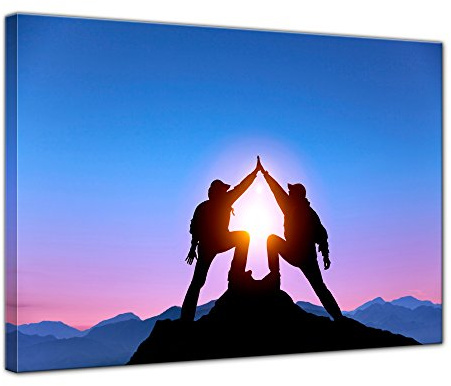Bilderdepot24 Wandbild Gipfelstürmer - 40x30 cm Leinwandbilder Bilder als Leinwanddruck Fotoleinwand Landschaft - Horizont - Ankunft am Gipfel