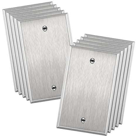 ENERLITES Blank Device Metal Wall Plate, Stainless Steel Blank Outlet Covers, Corrosion Resistant, Standard Size 1-Gang 4.50 x 2.76, UL Listed, 7701-10PCS, 430 Stainless Steel, 10 pack