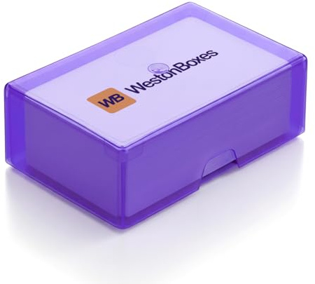 WestonBoxes Plastic Business Card Boxes - Holds 125 Business Cards - 35mm Deep (Purple, Pack of 5)