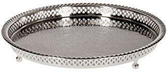 Orientalisches Messing-Tablett Mahra edel aus Messing in Silber 32 cm