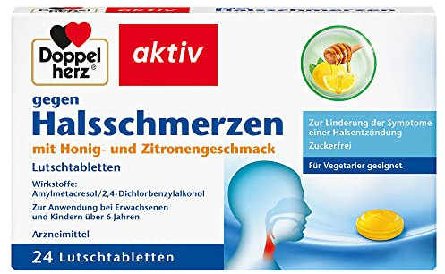 Doppelherz gegen Halsschmerzen – Arzneimittel gegen Halsschmerzen bei Entzündungen im Rachen - Mit Honig- und Zitronengeschmack – 24 Lutschtabletten