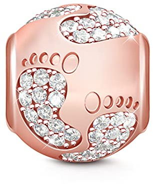 GNOCE Babys Fußabdrücke Bead Charm 925 Sterling Silber Liebe für mein Baby Rose Gold Perlen Charms für Armbänder Halsketten Geschenke für Damen Herren