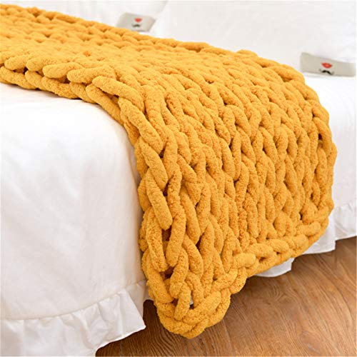 GLITZFAS Gestrickte Decke Grob Kuscheldecke Grobstrick Wolldecke Strickdecke Tagesdecke Überwurf Decke Zuhause Dekor Geschenk fürs Sofa Tagesdecke (Ingwer gelb,120 * 150cm)