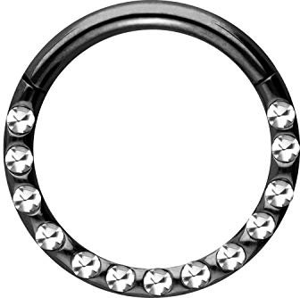 PIERCINGLINE Chirurgenstahl Segmentring Clicker Kristalle + EPOXY Piercing Septum Tragus Helix Schwarz 1,2 x 7 mm