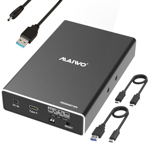 MAIWO Carcasa Raid de Doble bahía para Disco Duro SATA SSD de 2.5 Pulgadas, Raid 0/1/JBOD/PM, USB 3.1 Gen 2 de 10 Gbps con UASP, Capacidad de 16 TB, bahía Externa de Aluminio HDD