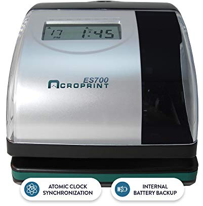 Acroprint Electronic Time Clock Machine – Time Stamp Machine for Employees, Ideal for Small Business, Accommodates Right or Left-Hand Time Cards, Selectable Hour Format