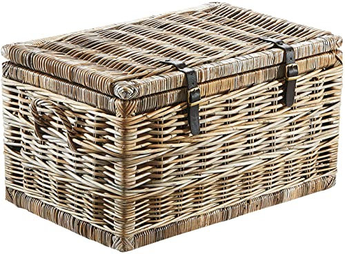 Kobolo Truhe Korbtruhe Sitztruhe - Rattan - grau - mit Textil - 70x45x40 cm