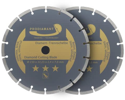 PRODIAMANT Diamanttrennscheiben Set 2x 230mm universal Trennscheibe für Stein, Beton, Granit, Mauerwerk, Ziegel Zubehör Winkelschleifer