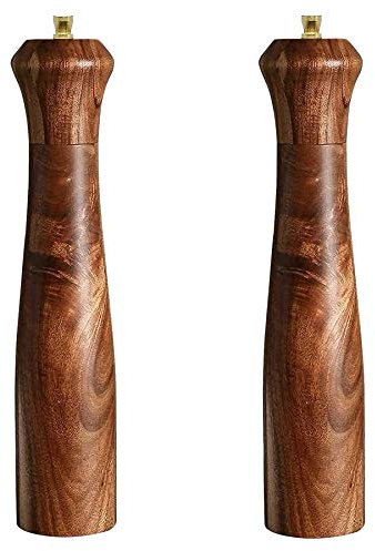 Lot de 2 moulins à sel et poivre en bois d'acacia rechargeables, avec grosseur réglable, salière et poivrière 25,4 cm