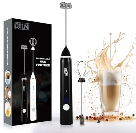 Delm Espumador de Leche eléctrico USB Accesorios Batidora de acero inoxidable (Negro)