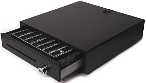 BLITZKASSE Kassenlade mit Münzbrett und ZAHLENSCHLOSS iQCash410MB RJ11 41x41x10cm Geldkassette Kassenschublade Geldlade Zählbrett Schwarz Metall Elektronisches Kombinationsschloss Tragbar