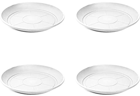 Acan Pack de 4 Platos de plástico para macetas de 50/60 cm Mediterránea. Bandejas, platillos, bajoplatos Redondos para tiestos de Interior, Exterior, jardín, terraza o balcón (Blanco)