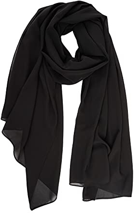YOUR SMILE for Women Lightweight Breathable Solid Color Soft Chiffon Long Fashion Scarves Sunscreen Shawls (Black)