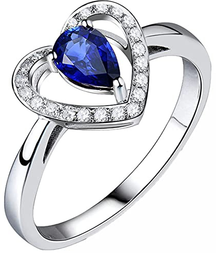 AMDXD Diamantring Weißgold 750, Herz Verlobungsring Damen mit Blau Tansanit 0.55ct, Geschenk für Valentinstag Verlobung Geburtstags Weihnachten, Weiß Gold, Gr.52 (16.6)