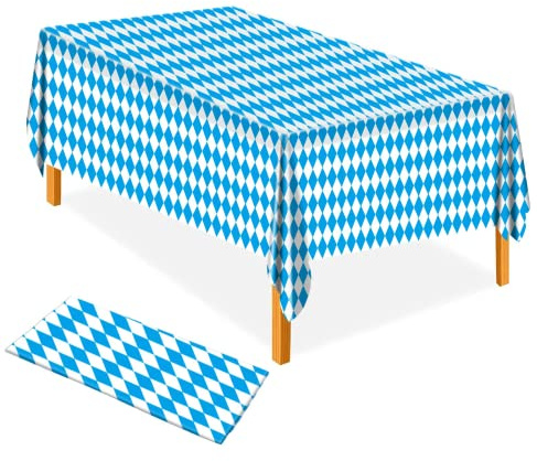 AhfuLife Oktoberfest Tischdecke Bayerische Tischdeko, 1 Stück 137 x 274 cm Oktoberfest Tischtuch Bayrisch Blau Weiß Bayern Raute Einweg Tischdecke für Bierzelten Haushalt Catering Oktoberfest Deko
