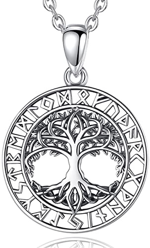 925 Silber Anhänger Lebensbaum Yggdrasil im Runenkreis mit Edelstahl Kette und Schmuckbeutel I Weltenbaum Baum des Lebens Wikinger