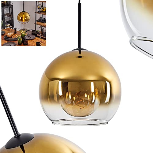 HOFSTEIN Hängeleuchte Koyoto, 1-flammige Hängelampe aus Metall/Glas in Schwarz/Goldfarben/Klar, moderne Pendelleuchte im Retro/Vintage-Design, Ø 25 cm, E27, Esszimmer, Küche, Wohnzimmer
