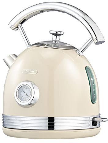 Wiltal Bouilloire rétro en acier inoxydable - Design rétro - 2200 W - 1,8 l - Idéale pour le thé, le café, les aliments pour bébé, sans BPA