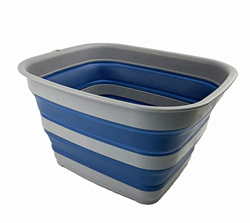 SAMMART 15L (3.9 gallons) Collapsible Plastic Washing Tub - Foldable Washtub - Portable Washing Basin - Space Saving Easy Storage (Grey/Mist Blue)