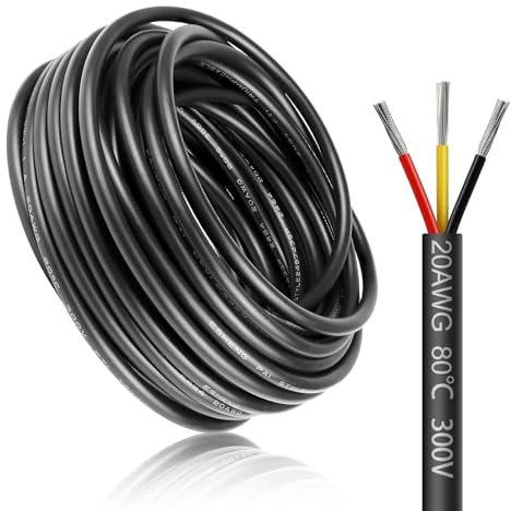 LightingWill 32.8FT/10M 20AWG 3 Core Electrical Wire, 20 Gauge 5V/12V/24V/240V/300V Low Voltage Extension Cable, Tinned Copper Wires, Flexible High Temperature Resistant Cable
