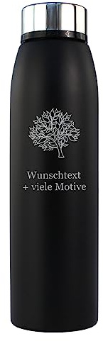Edelstahl Isolierflasche 750ml - Black Edition - Gravur mit Name, Spruch + Motiv - auslaufsichere Thermosflasche mit Schraubverschluss, Reiseflasche, Thermoskanne schwarz für Kaffee, Tee, Wasser