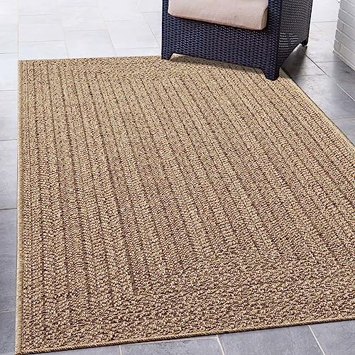 CARPETIA Outdoor Teppich Natürliche Jute-Optik Beige Braun 200x290 cm | Pflegeleicht, UV-beständig, robust und langlebig, OEKO-TEX geprüft, für Fußbodenheizung, Balkon, Terrasse & Esszimmer