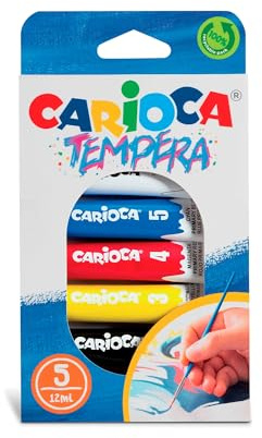 Carioca Tempera - Packung mit 12 Farben in Tuben à 12 ml, verschiedene und leuchtende Farben, super waschbar und mischbar, hohe Deckkraft