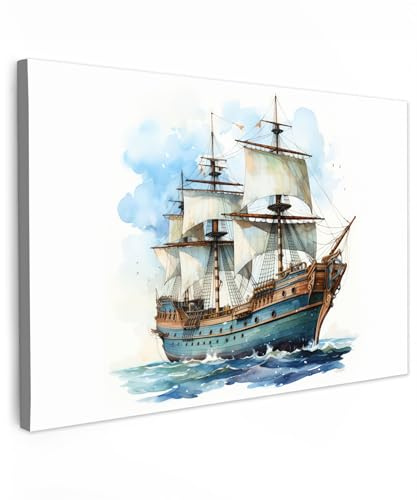 MuchoWow© Leinwand Bilder Groß XXL Wanddeko Wohnzimmer Aesthetic Room Decor | 120x80 cm - Deko Zimmer Wandbilder Modern Fotogeschenke Maritime - Schiff - Alt - Segel - Meer - Wasser - Natur - Maritim
