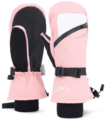 Caracaleap Guantes de esquí de invierno guantes hombre mujer invierno nieve manoplas impermeables guantes de invierno rosa S-M