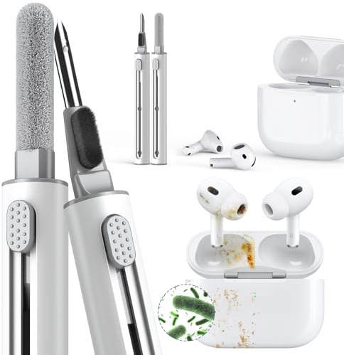 Inesore Kit de limpieza para Airpod, herramienta de bolígrafo limpiador multifunción para Airpods Pro, funda de auriculares, puerto de carga de iPhone, con esponja de cepillo suave (blanco)