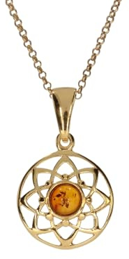 Artisana-Schmuck Bernstein Anhänger (ohne Kette), runder Anhänger mit Bernstein, gefasst in 925/000 Sterling Silber vergoldet