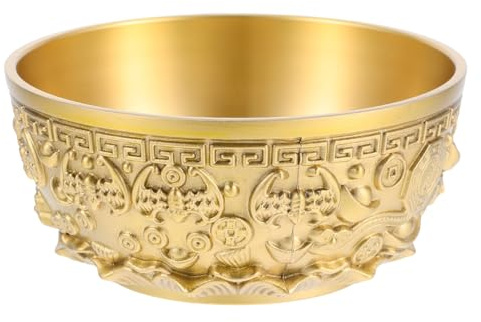 DECHOUS Brass Treasure Bowl 4 Inch Feng Shui Wealth Money Basin Decorative Chinese Style Golden Home Office Centerpiece