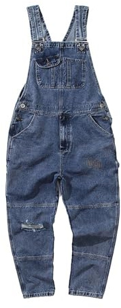 WAZHAKU Men's Dungarees with Pockets Denim Dungarees Overall Braces Jeans Men's Denim Dungarees Overalls Jeans Dungarees Loose Fit Cargo Workwear Romper Overalls Jumpsuit Work Trousers