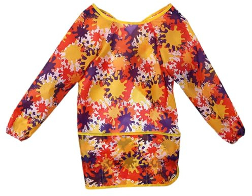 PLABBDPL Malschürze Kinder, Malkittel Kinder Wasserdicht Kinder malschürze 2-8 Jahre Mädchen/Junge, Bastelschürze Malerkittel für Kinder mit 3 Taschen für grundschule Kunst Malerei,Kochen