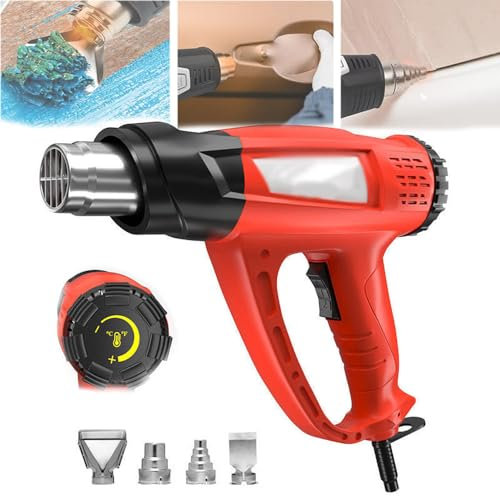 Portable Small Industry Heat Gun, 122℉-1112℉ Adjustable Temperature, with Intelligent LCD Digital Display, Double Heating Wire&2-level Button Temperature Adjustment, for Car Beauty, Remove Paint