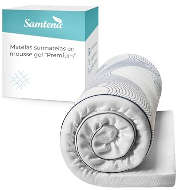 Samtena Surmatelas 140 x 200 cm, Mousse de gel, 5 cm épaisseur, «Edition Gel, Model Premium», pour matelas, canapé ou lit de camp, sur-matelas pour adulte, memory foam mattress topper