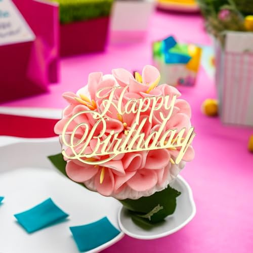 Happy Birthday Cupcake Charm Topper - Birthday Party Cupcake Toppers - Charms by 3 Little Desserts - Gold