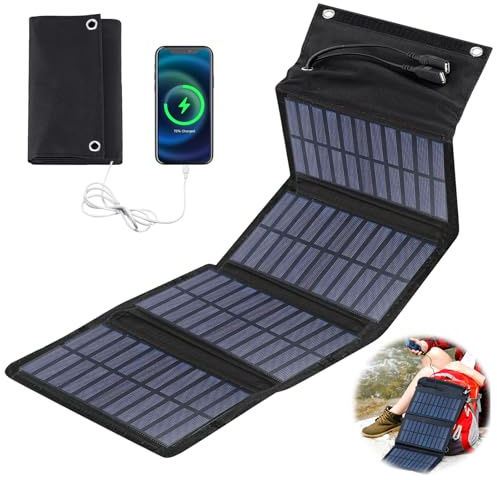 BYZESTY Panel Solar Portátil 10W - Cargador Solar Plegable 5V 2USB Panel Solar Plegable Impermeable Placa Solar Portatil para Teléfonos, Actividades al Aire Libre, Camping, Senderismo