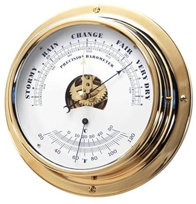 Analoge Wetterstation, Barometer, Thermometer-Hygrometer, römische Uhr und Barometer mit eingebautem Hygrometer und Thermometer-Barometer