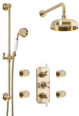 MILANO Mixer Valve 205mm Shower Head Riser Rail Body Jets Brass
