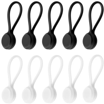 QUARKZMAN 10uds Silicona Magnéticas Bridas para Cables, Reutilizables Trenzadas Bridas USB Cables Organizadores para Cables Gestión, Agrupación, Nevera Imanes, Negros y Blancos