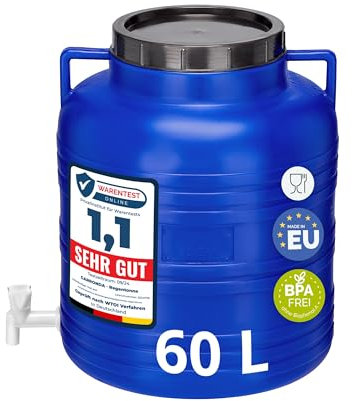 Garronda tanica acqua con rubinetto BPA-free da 60 litri per alimenti, tanica con rubinetto, contenitore per alimenti con coperchio, adatto per la conservazione di crauti o salamoia GD-0090, Blu