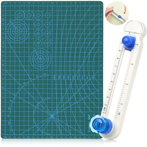 Kreisschneider Papier Schneidematte Set Circle Cutter Kreisförmiger Papierschneider Verstellbarer mit A4 Cutting Mat für DIY-Grußkarten Schneidet Verschiedene Arten von Papier