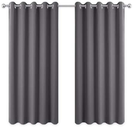 PONY DANCE Kurze Blickdichte Gardinen Schlafzimmer Vorhang Hitzeschutz | 2er Set, H137 x B167cm, Grau, Verdunklungsvorhänge, mit Ösen, Thermogardine, Sichtschutz, für Besseren Schlaf, Wohnzimmer