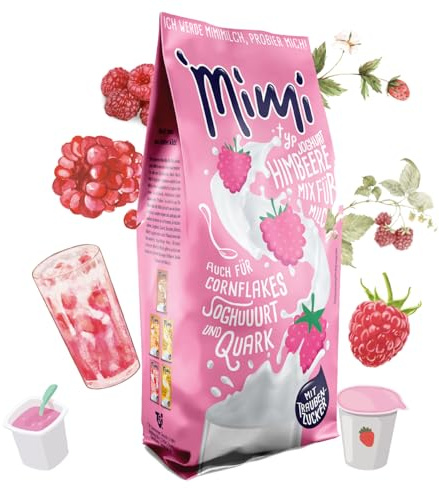 Mimi, mix di latte yogurt, lampone, polvere per bevande, 24 x 400 g, in polvere solubile al latte con sapore di fragola, solubile a caldo e freddo, ideale per il tempo libero, l'ufficio, la famiglia