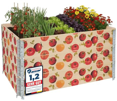 Garronda träpallkrage med tryck – högbädd i trä för växter, blommor, örter, frukt och grönsaker, förvaringslåda med dekorativt motiv GD-0075 (Tomat, 3-pack)