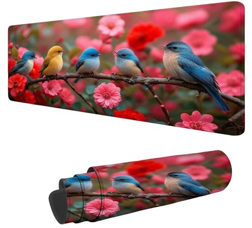 Alfombrilla Raton Arbol Flores Alfombrilla Ratón XXL 1600x800x3mm Mouse Pad Pajarito, Bordes Cosidos Impermeable Desk Mat Mousepad Gaming, Mejora la precisión y la Velocidad for Ratón y Teclado N-438
